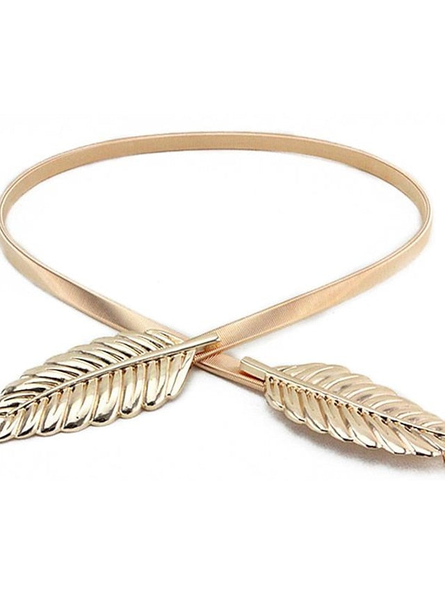 Skinny Belt Nylon Metal Bucke Leaf Decor Classic Wedding Party Silver Golden 2# leaves Silver 2# leaves Gold for Women