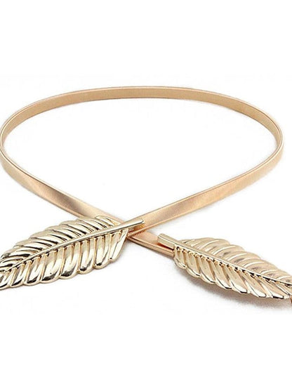 Skinny Belt Nylon Metal Bucke Leaf Decor Classic Wedding Party Silver Golden 2# leaves Silver 2# leaves Gold for Women