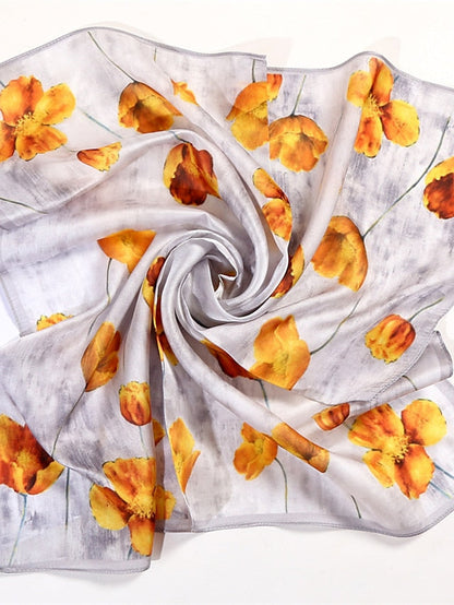 Fashion Scarf For Women Floral Print Silk Satin Hijab Scarfs Small Square Spring Summer Neckerchief Bandana Scarves For Ladies for Women