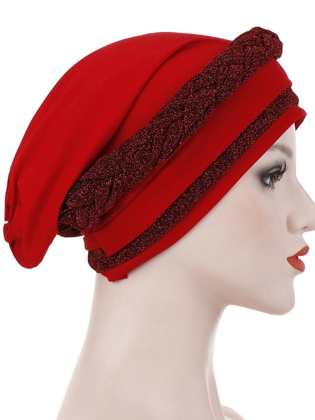 India Muslim Women Hijab Hat Two Color Splicing Cap Braid Turban Headscarf Islamic Head Wrap Lady Beanie Bonnet Hair Loss Cover for Women
