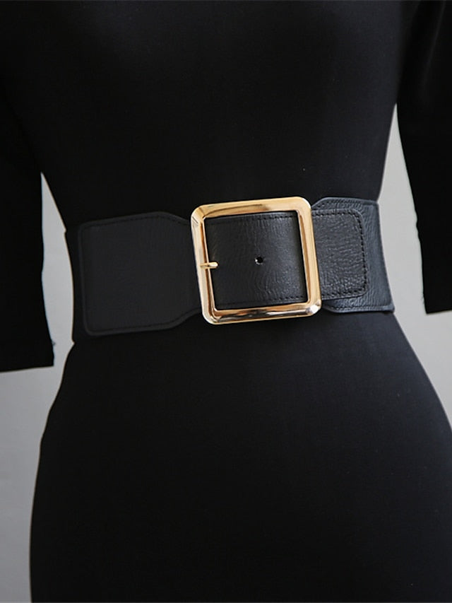 Belt PU Black Gold Wide Belt Dailywear Business Daily Date Pure Color / Spring / Summer / Fall / Winter for Women