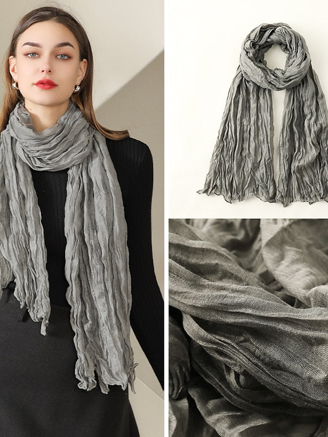 1pcs New Thin Pleated Women Scarf Hijabs Plain Color Girls Scarfs Ladies Shawl Wrap Headband Soft Warm Scarves for Women