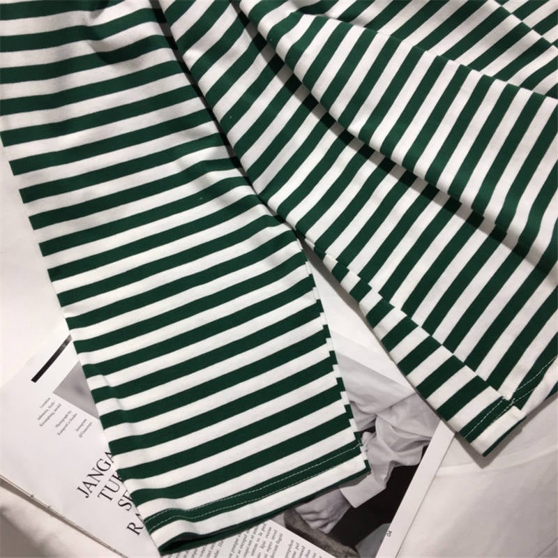 Cute Casual Stripe Round Neck Long Sleeve Tee Shirt T-shirt Top Plus Oversized Baggy E-Girl Kawaii Korean Japanese Harajuku Retro Streetwear