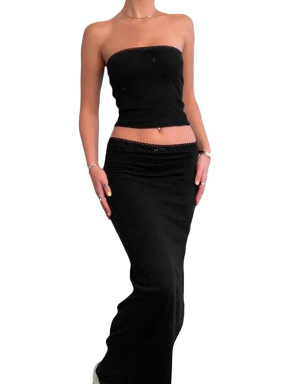2PCS Black Tube Top + Maxi Skirt Set