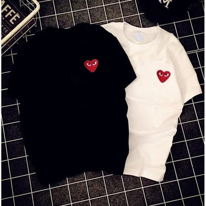 Cute Heart Shape Love Embroidery Loose Oversize Short Sleeve Short T-shirt Tee Top Summer Casual E-Girl Kawaii Korean Japanese Harajuku Streetwear