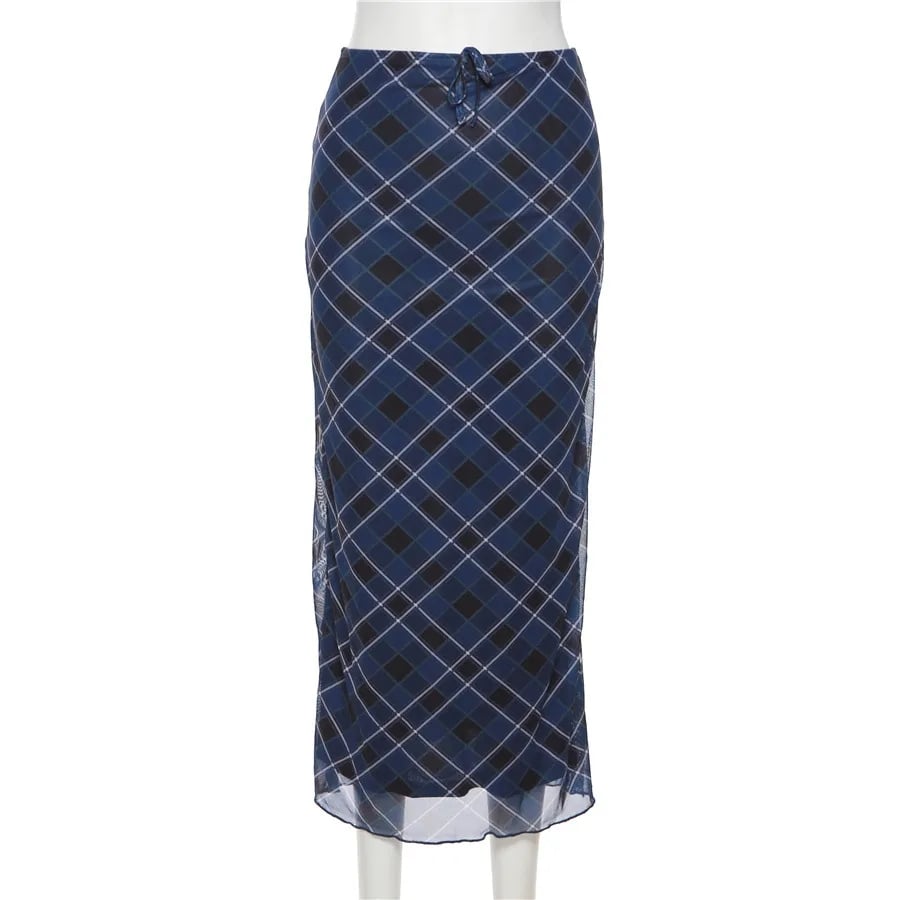Blue Plaid Maxi Skirt