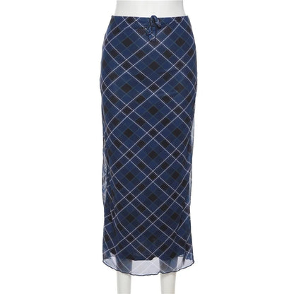 Blue Plaid Maxi Skirt
