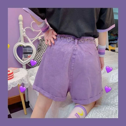 Purple Denim Shorts