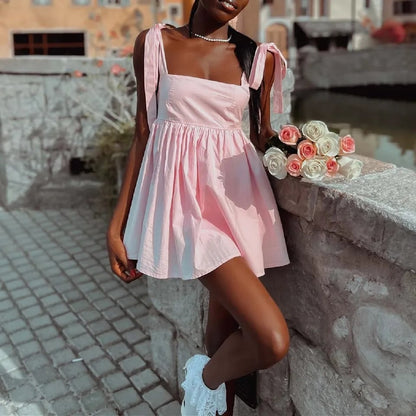 Pink Bow Tie Up Mini Dress