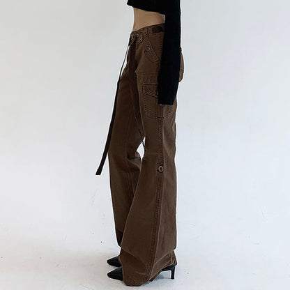 Brown Flare Boot Cut High Waist Trousers