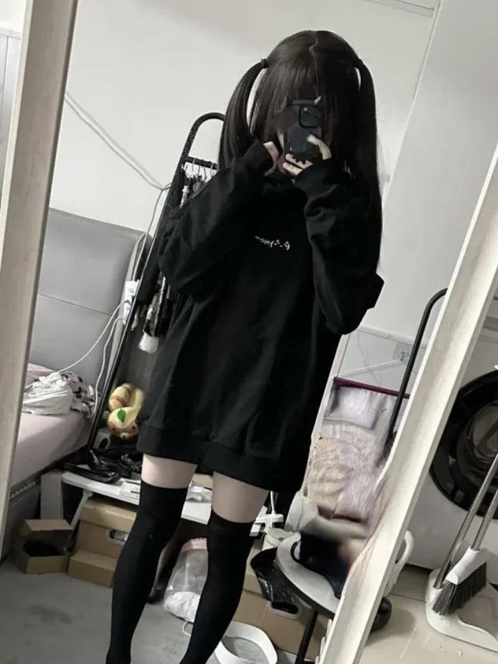 Black Cat Drawstring Sweatshirt