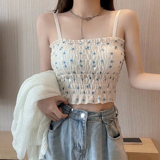 Floral Ruched Backless Crop Top