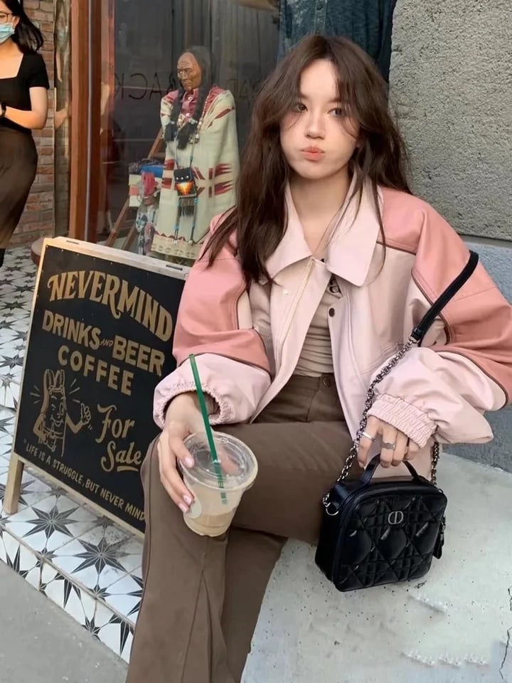Pink Faux PU Leather Zup Up Cropped Jacket