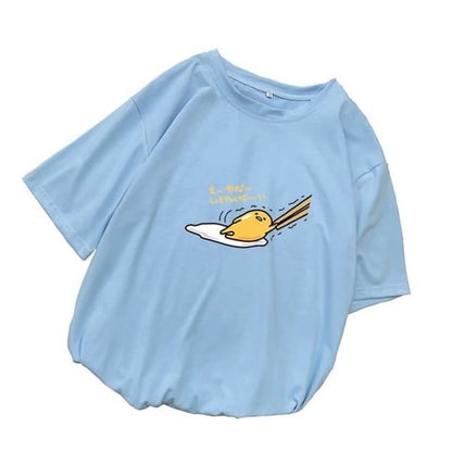 Funny Lazy Egg Cartoon Anime Print Casual Loose Short Sleeve Tee Shirt T-shirt Top E-Girl Kawaii Korean Japanese Harajuku Streetwear