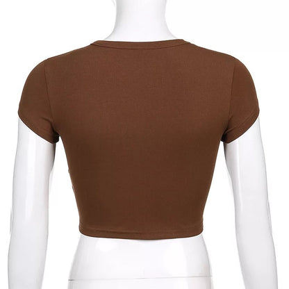 Brown Japanese Anime Cartoon Print Crop Top