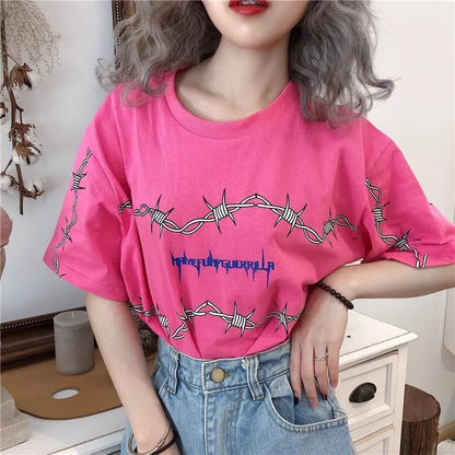 Cute Casual Vintage Punk Goth Print Crop Top Short Sleeve Shirt Tee T-shirt E-Girl Kawaii Korean Japanese Harajuku Chinese Retro Streetwear Aesthetic