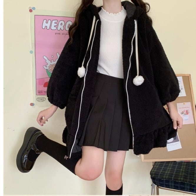 Cute Fluffy Rabbit Ear Oversized Long Sleeve Pullover Hoodie Sweatshirt E-Girl Kawaii Korean Japanese Harajuku