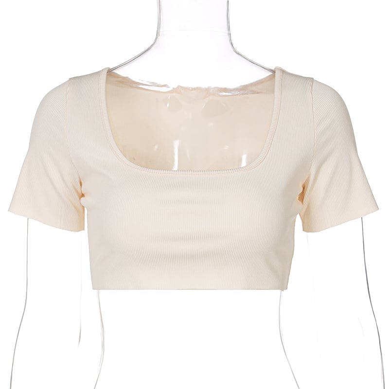 Beige Square Neck Crop Top