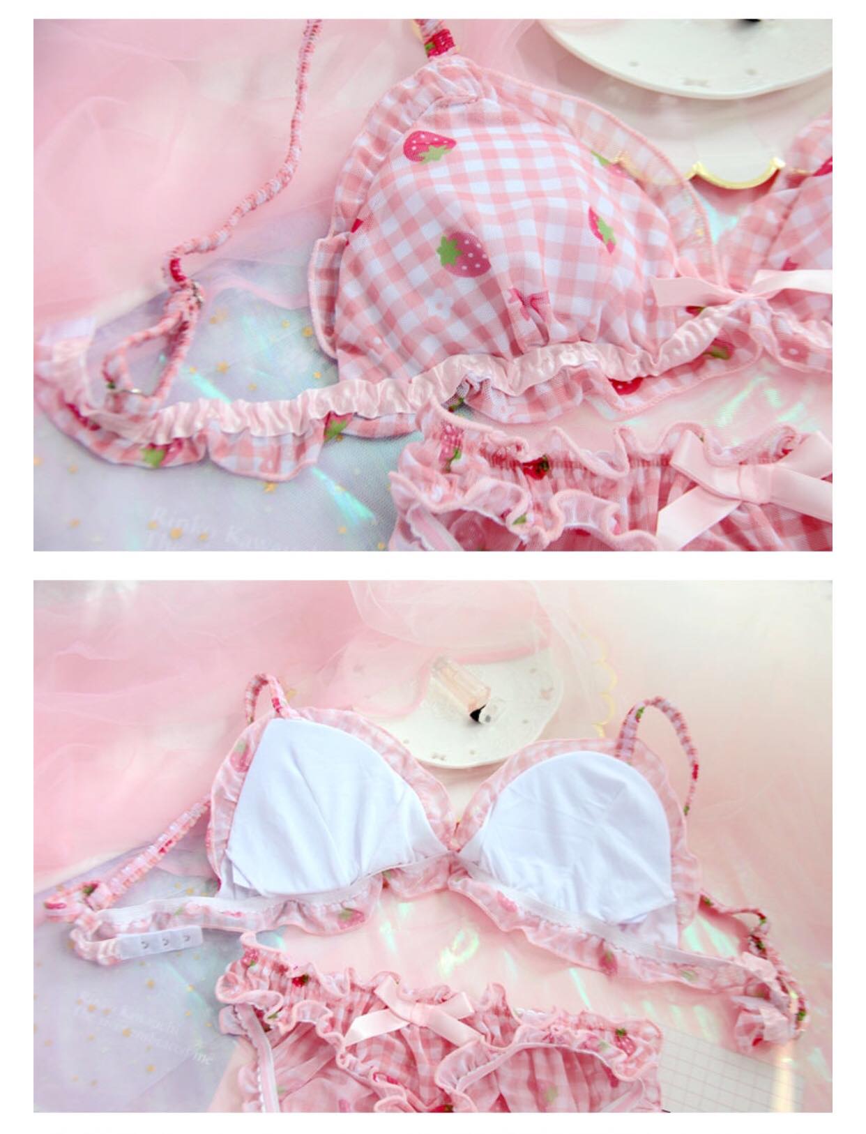 Strawberry Print Bra + Panty Set Lingerie Underwear Summer Aesthetic Casual E-Girl Kawaii Korean Japanese Harajuku