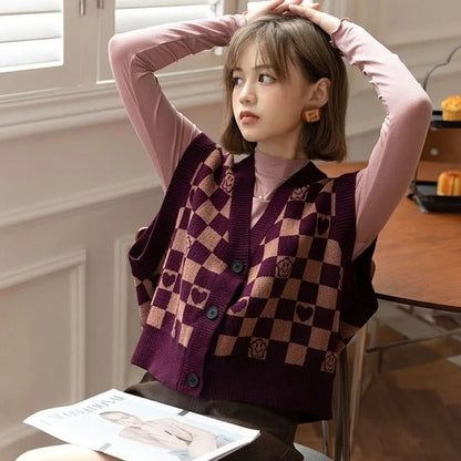 Plaid Checkboard Knit Vest