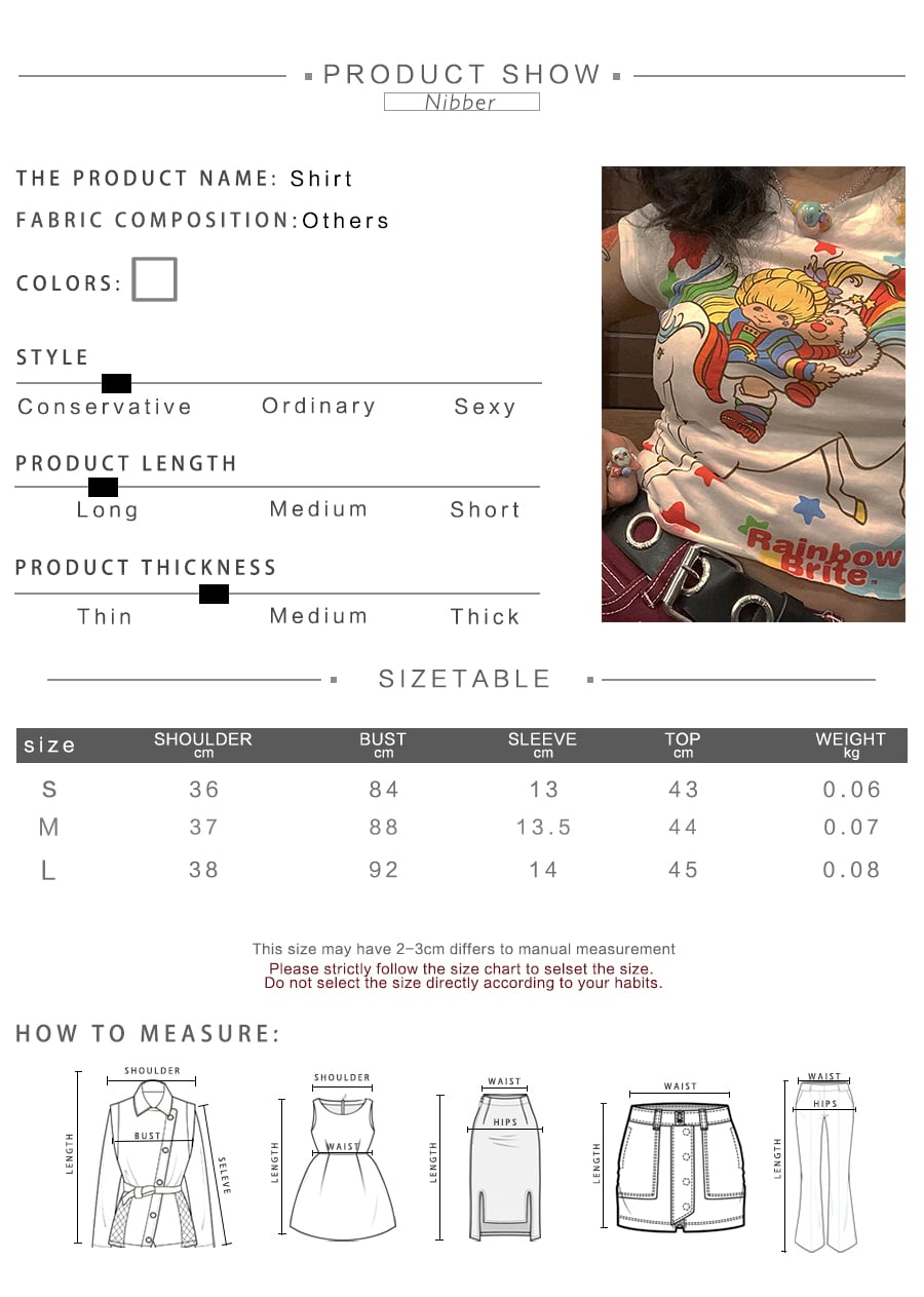 Cute Sexy White Unicorn Rainbow Cartoon Crop Top T-shirt Tee Short Sleeve Shirt E-Girl Kawaii Korean Japanese Harajuku Retro Streetwear