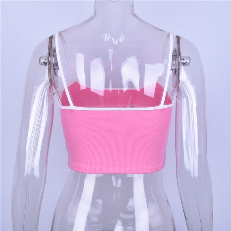 Sexy Pink Babygirl Letter Embroidery Spaghetti Strap Patchwork Crop Top Summer T-shirt E-Girl Kawaii Korean Japanese Harajuku Retro Streetwear Fashion