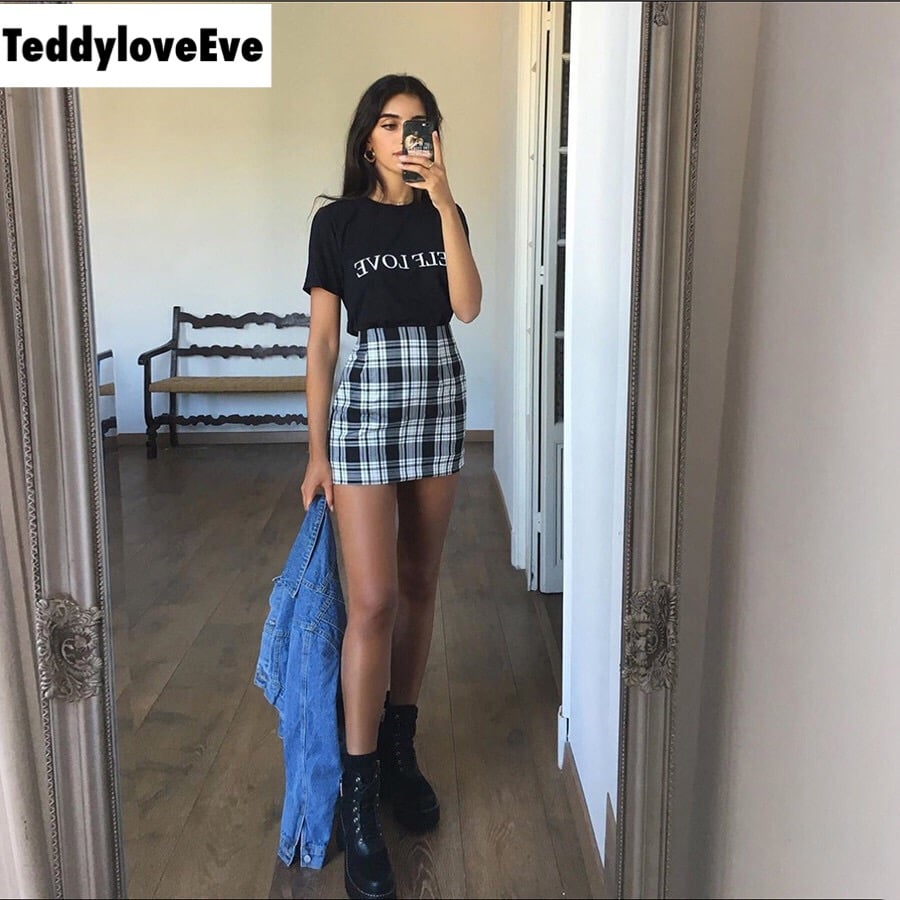 Cute Vintage Plaid Checkered High Waisted Mini Skirt E-Girl Kawaii Korean Japanese Harajuku Chinese Retro Streetwear Aesthetic