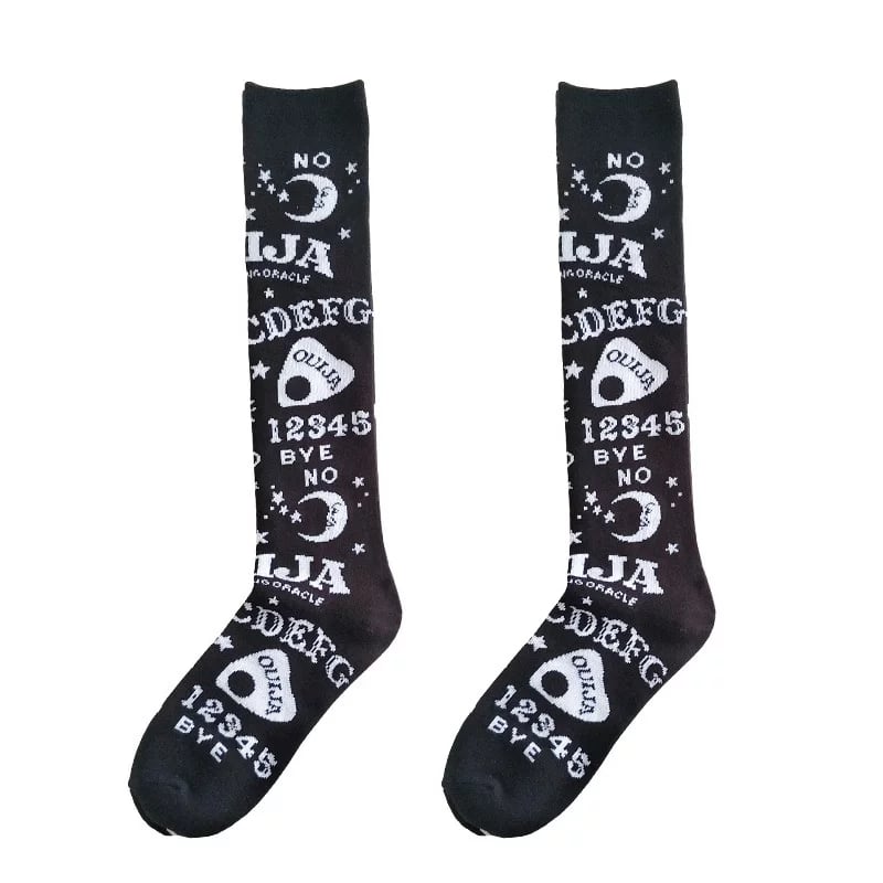 Cute Black Ouija Board Magic Star Moon Print Socks Punk Goth Aesthetic Casual E-Girl Kawaii Korean Japanese Harajuku