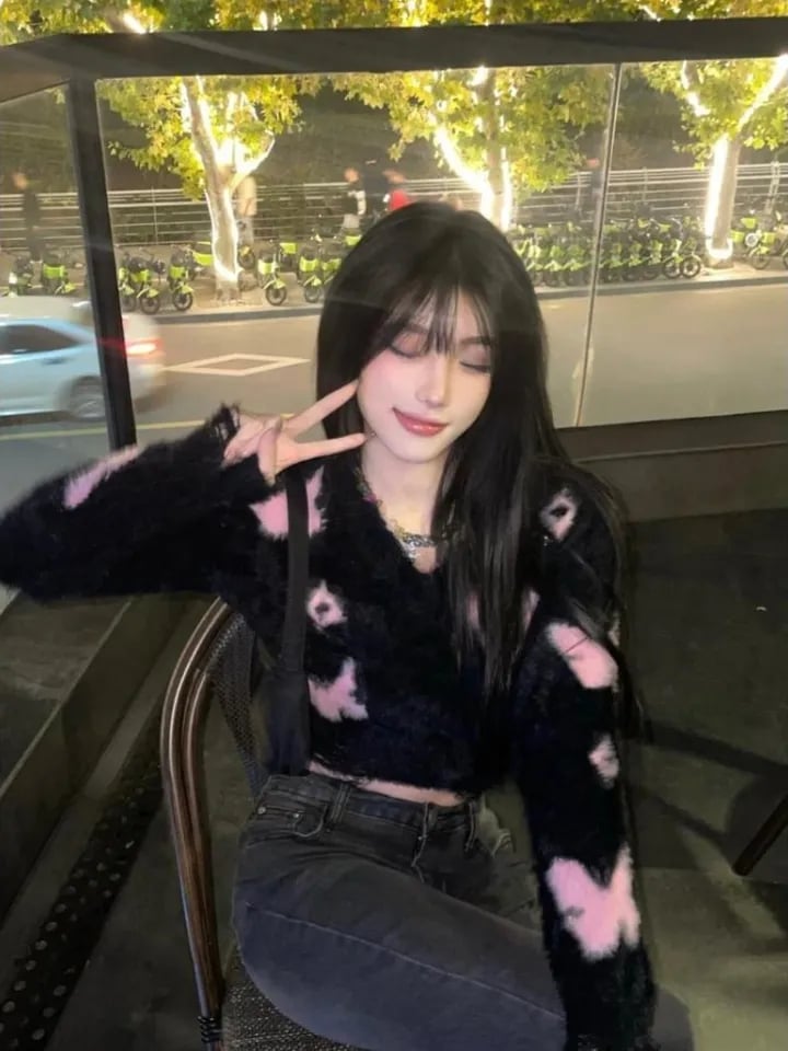 Black Fluffy Butterfly Sweater