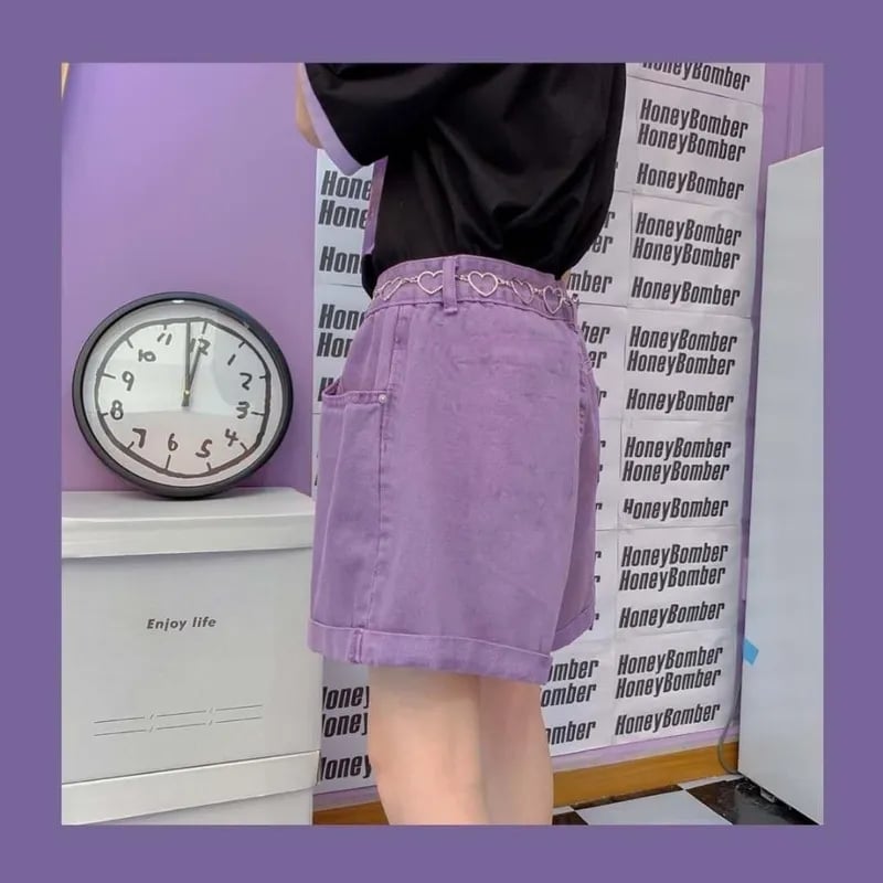 Purple Denim Shorts