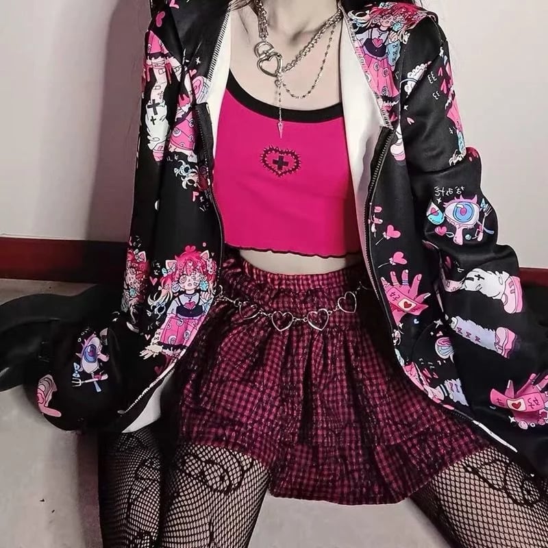Cute Cross Pastel Sleeveless Crop Top Camisole Tank Goth Punk Aesthetic Casual E-Girl Kawaii Korean Japanese Harajuku