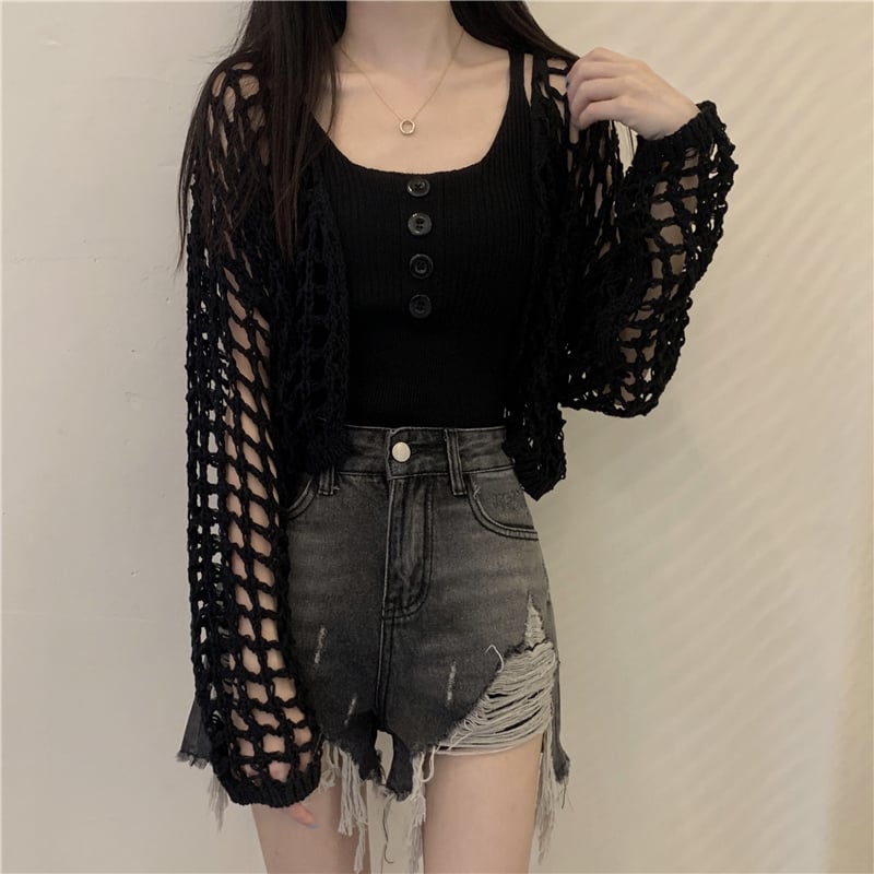 2PCS Green Button Top + Crochet Smock