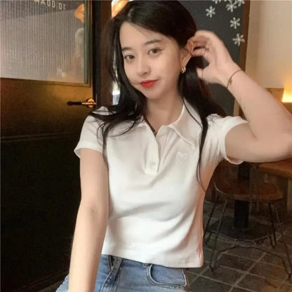 Pink Polo Short Sleeve Crop Top