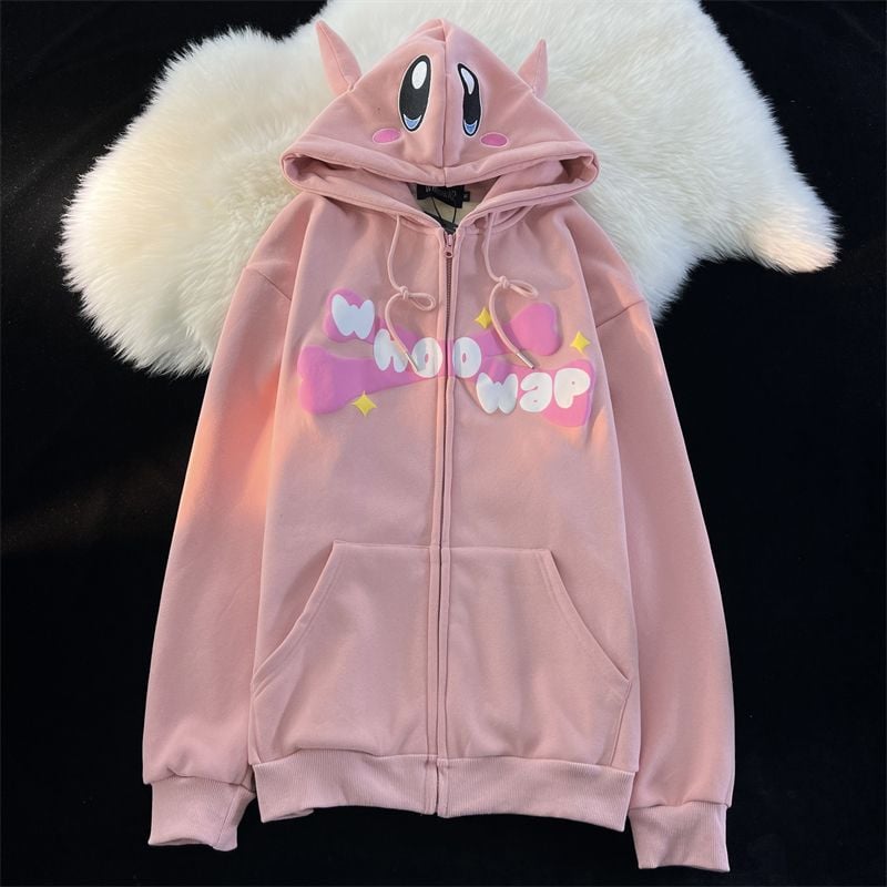 3D Pink Japanese Anime Print Long Sleeve Hoodie