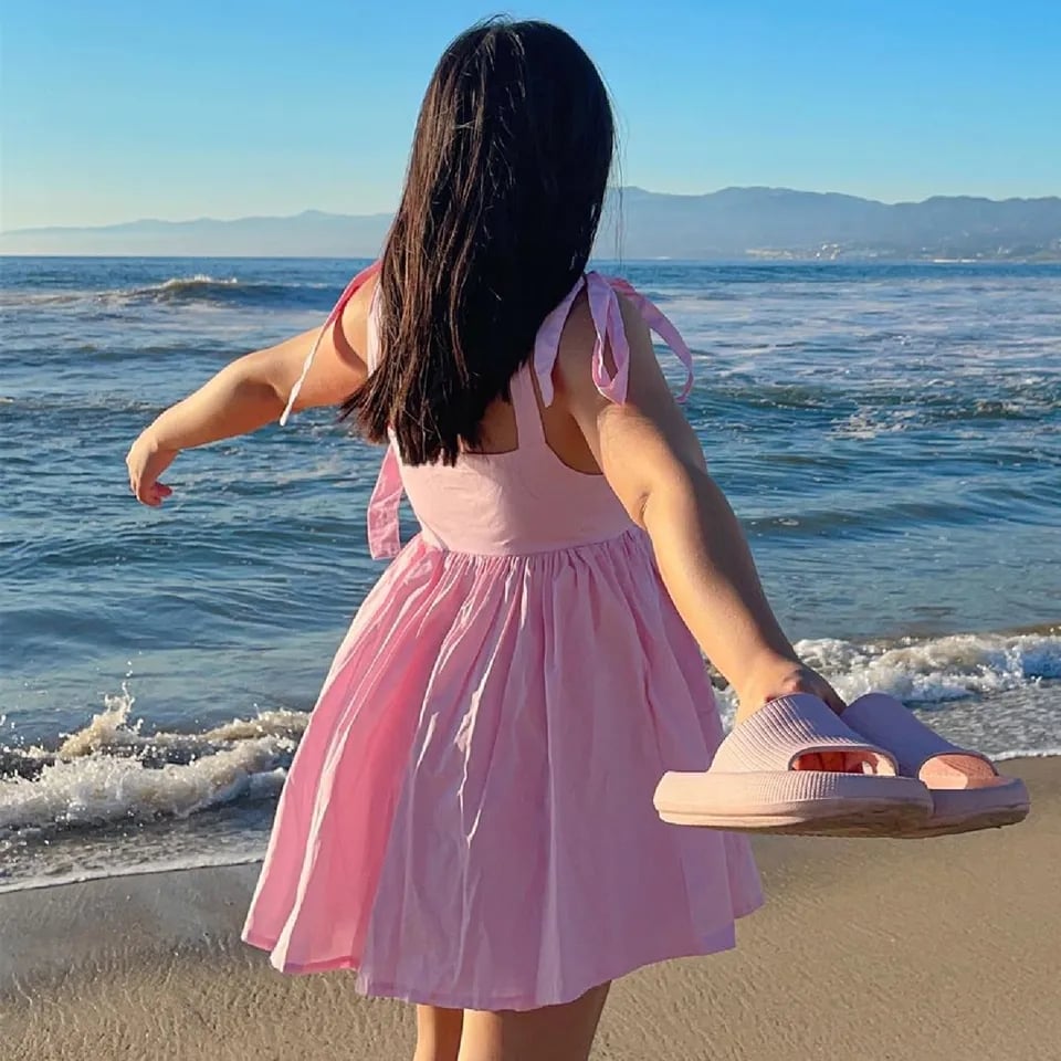 Pink Bow Tie Up Mini Dress