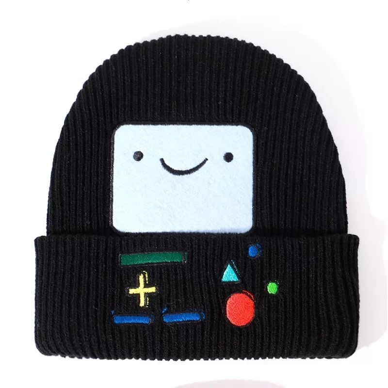 Cute BMO Game Boy Cartoon Embroidery Beanie Knit Winter Cap Hat Unisex Aesthetic Casual Summer E-Girl Kawaii Korean Japanese Harajuku