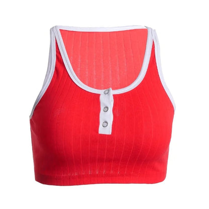 Red Patchwork Knit Tank Top