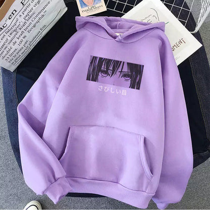 Cute Anime Girl Sad Eyes Hoodie Loose Long Sleeve Sweatshirt Sweater Pullover Jumper Casual E-Girl Kawaii Korean Japanese Harajuku Streetwear