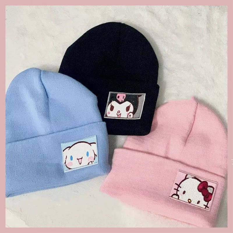 Cute Anime Knit Wool Hat Beanie Aesthetic Casual E-Girl Kawaii Korean Japanese Harajuku
