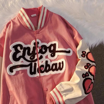Heart Letter Embroidery Varsity Jacket