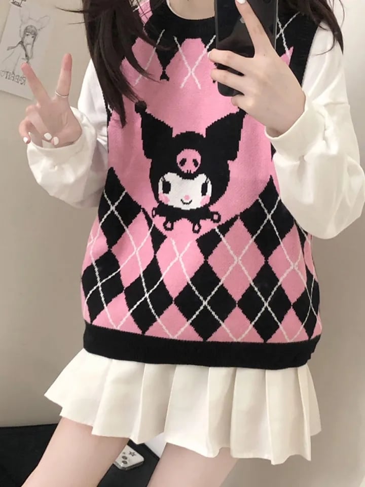Anime Argyle Print Sweater Vest