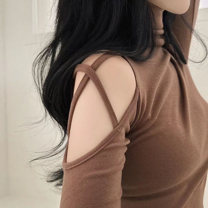 Turtleneck Hollow Out Long Sleeve Crop Top