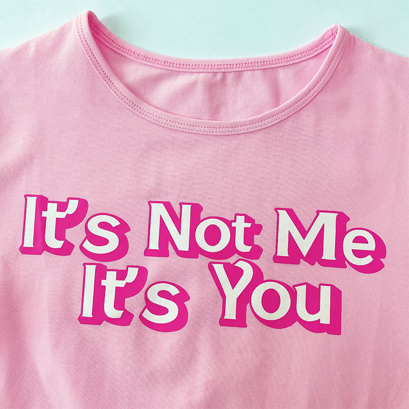 Cute It’s Not Me Pink Letter Crop Top Short Sleeve Shirt Tee T-shirt E-Girl Kawaii Korean Japanese Harajuku Chinese Retro Streetwear Aesthetic