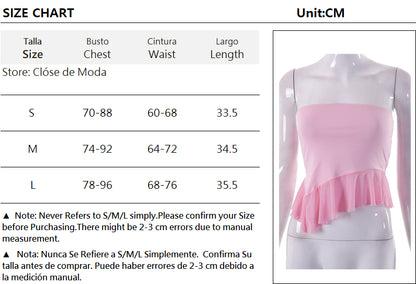 Pink Ruffle Irregular Mesh Tube Top