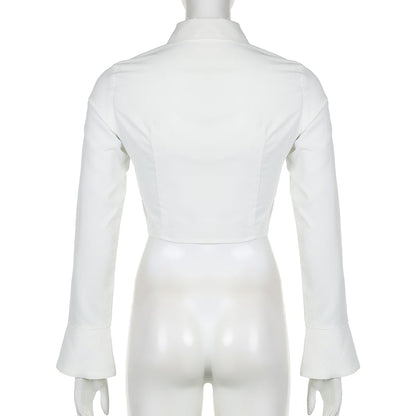 White Butterfly Rhinestone Tie + Long Sleeve Shirt Set