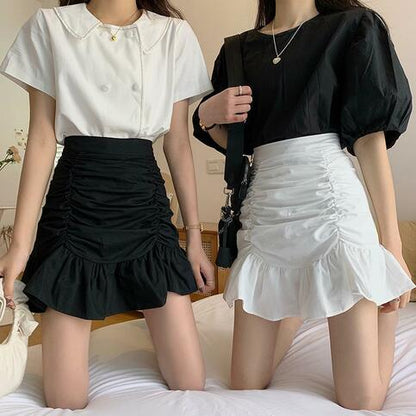 Ruffle Hem Ruched A-Line Skirt