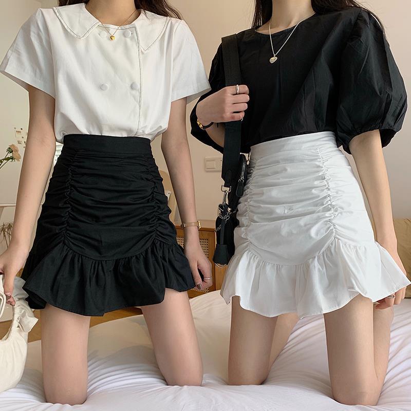 Ruffle Hem Ruched A-Line Skirt