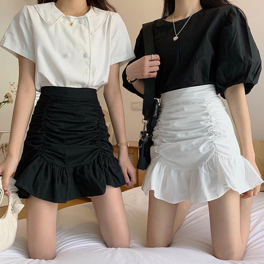 Ruffle Hem Ruched A-Line Skirt