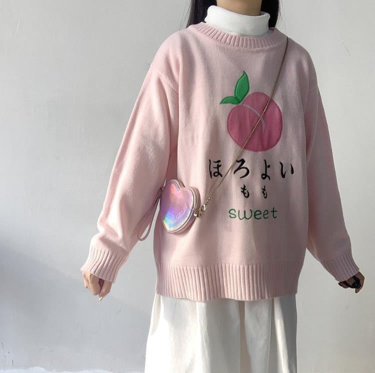 Sweet Pink Peach Embroidery Sweater