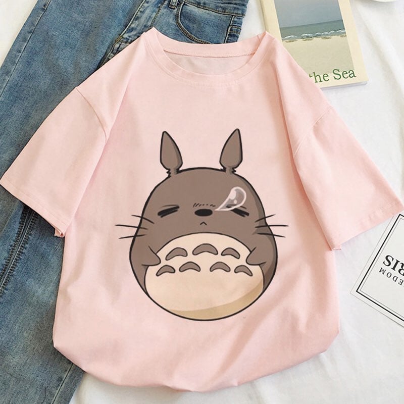 Cute Anime Sleeping Japanese Cartoon Print Cartoon Loose Short Sleeve T-shirt